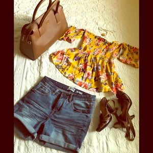 Off shoulder yellow floral off the shoulder top